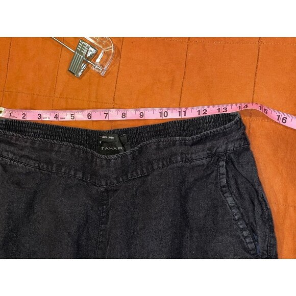 Tahari Black Linen Cropped Wide Leg Elastic Waist Women's Pants Size L - Picture 7 of 9